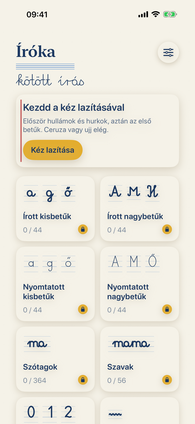 Íróka iPhone-on: írásfüzet betűkkel, szótagokkal és szavakkal