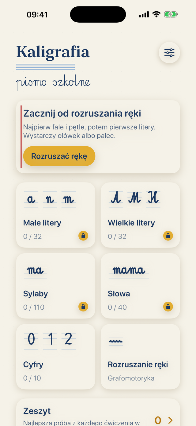 Kaligrafia na iPhonie: zeszyt do nauki pisma z literami, sylabami i słowami
