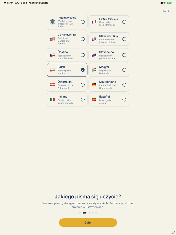 Wybór pisma w aplikacji: polskie, czeskie, słowackie, francuskie, amerykańskie i brytyjskie, węgierskie, austriackie, niemieckie, włoskie i hiszpańskie