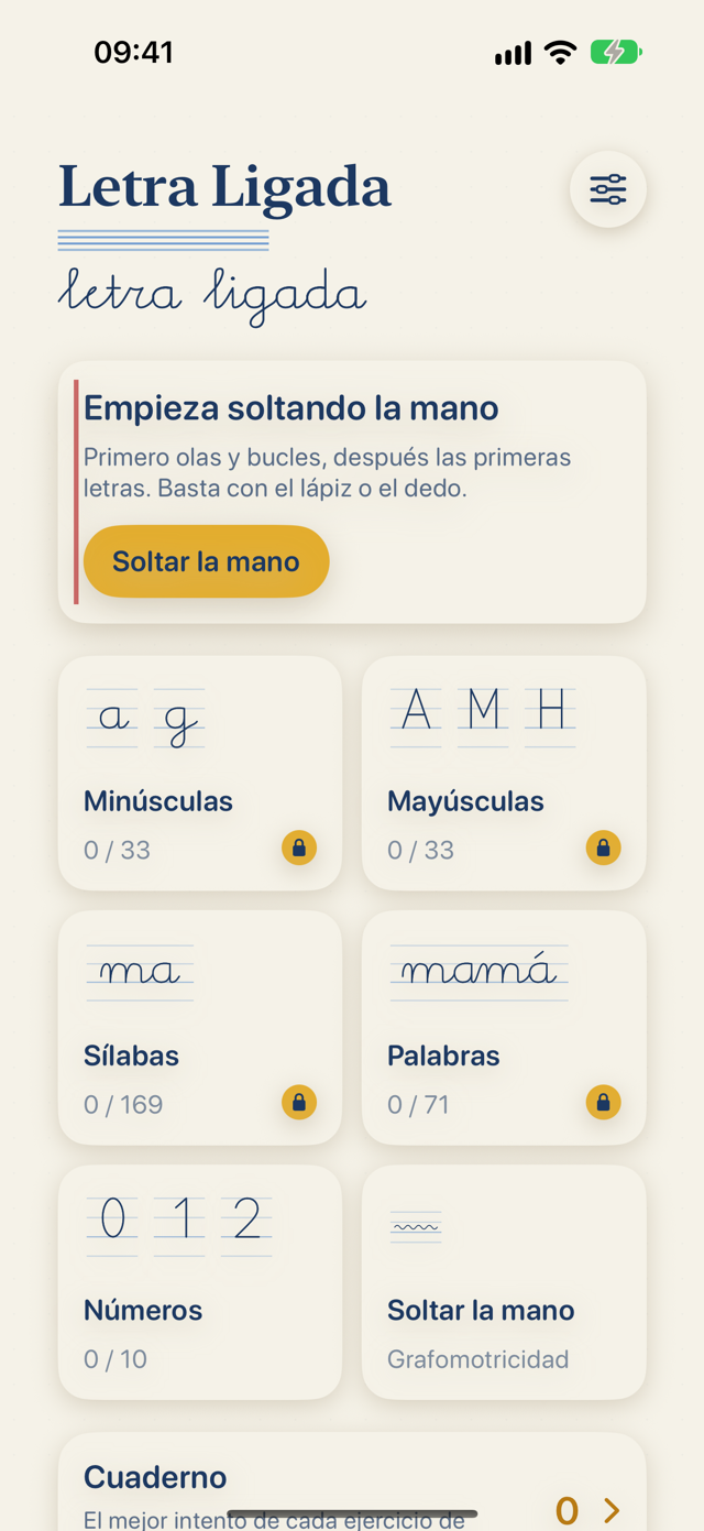 Letra Ligada en el iPhone: inicio con minúsculas, mayúsculas, sílabas, palabras y números